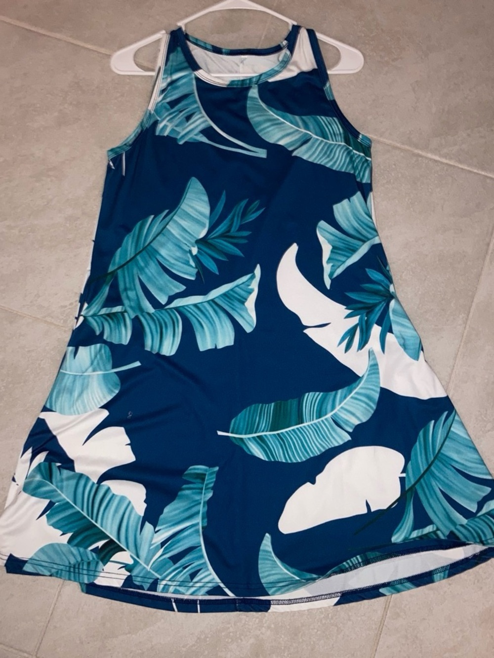 Tropical Blue Leaf A-Line Sundress